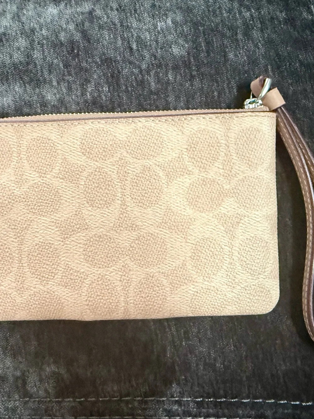 Coach Signature Zip Wristlet in Light Tan